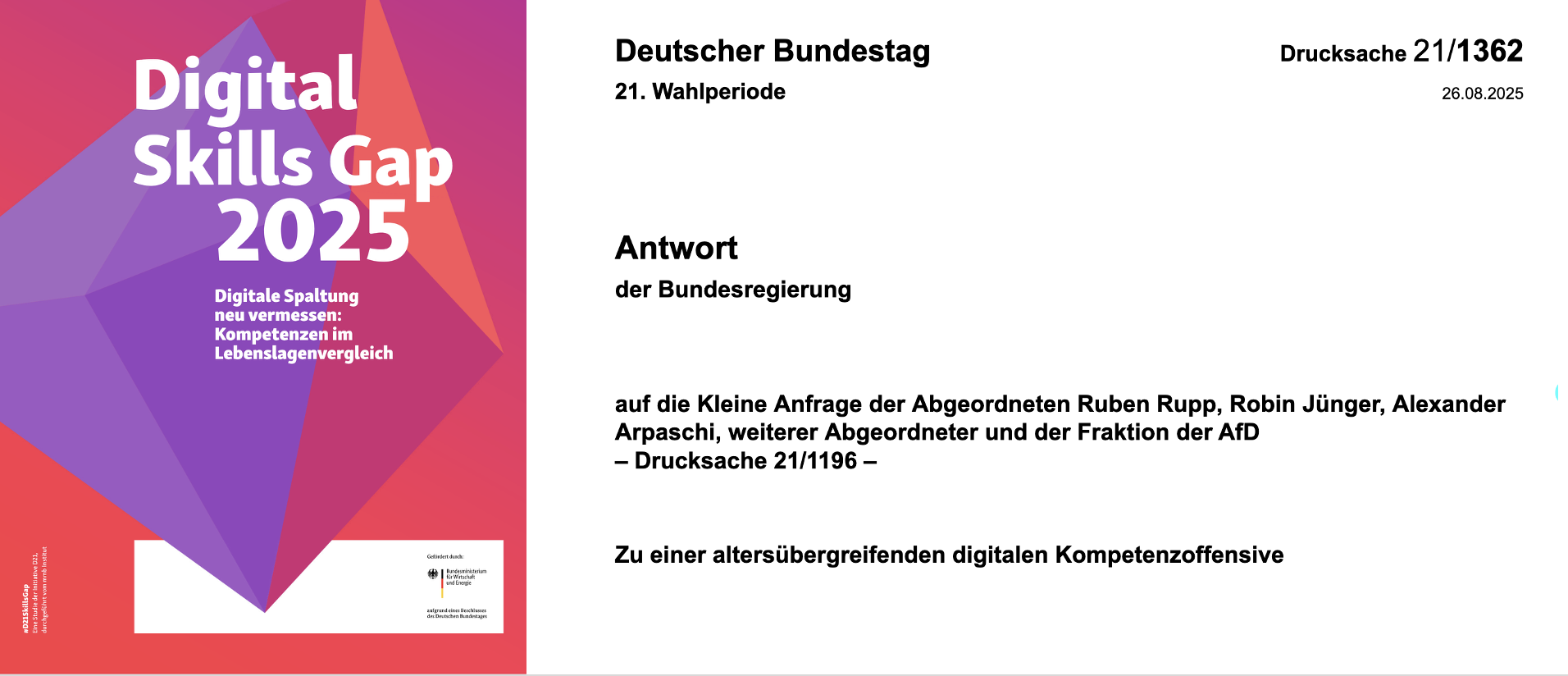 Titelblatt der Digital Skill Gap Studie und der BT-Drucksache zur Kompetenzoffensive